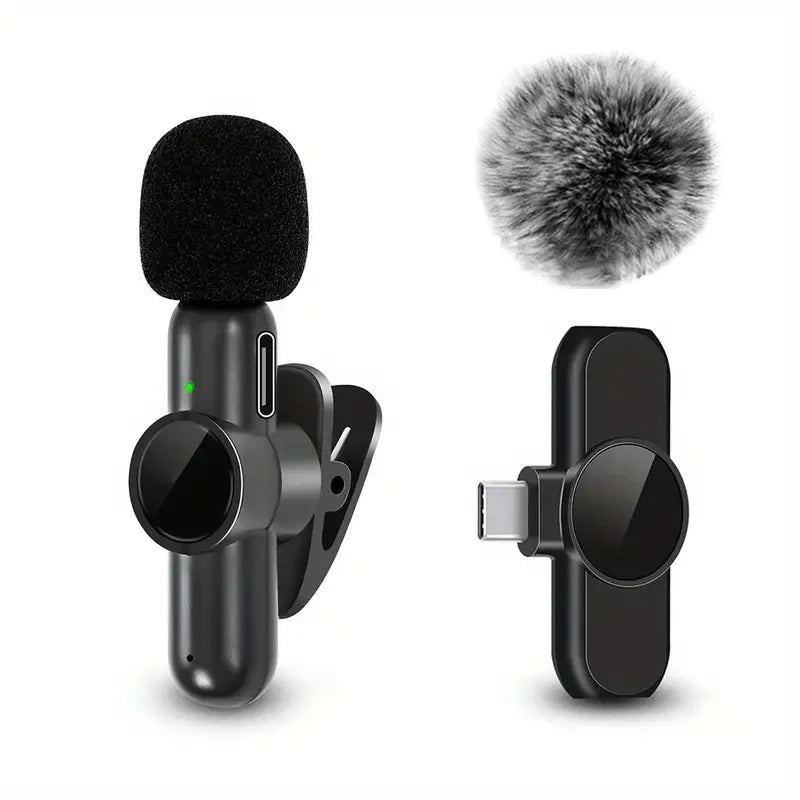 Microphone cravate sans fil avec housse coupe-vent, mini micro d'enregistrement audio et vidéo pour iPhone et Android