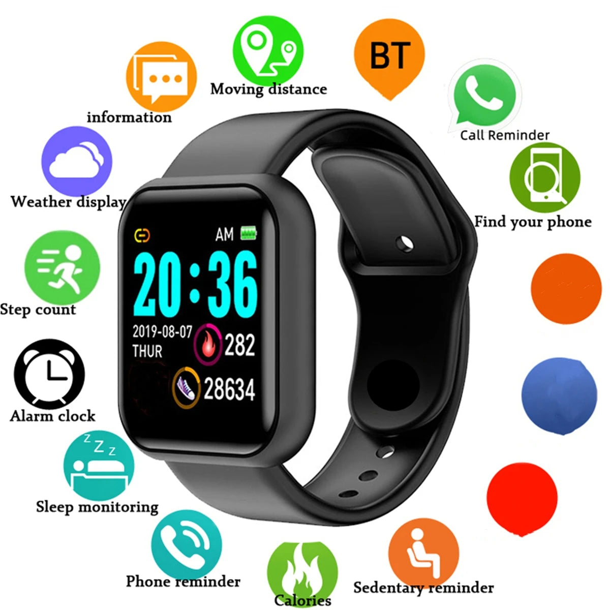 Montre connectée pour hommes et femmes, bracelet avec moniteur d'activité physique et de messages, cadeau d'anniversaire, horloge électronique pour Android et iOS