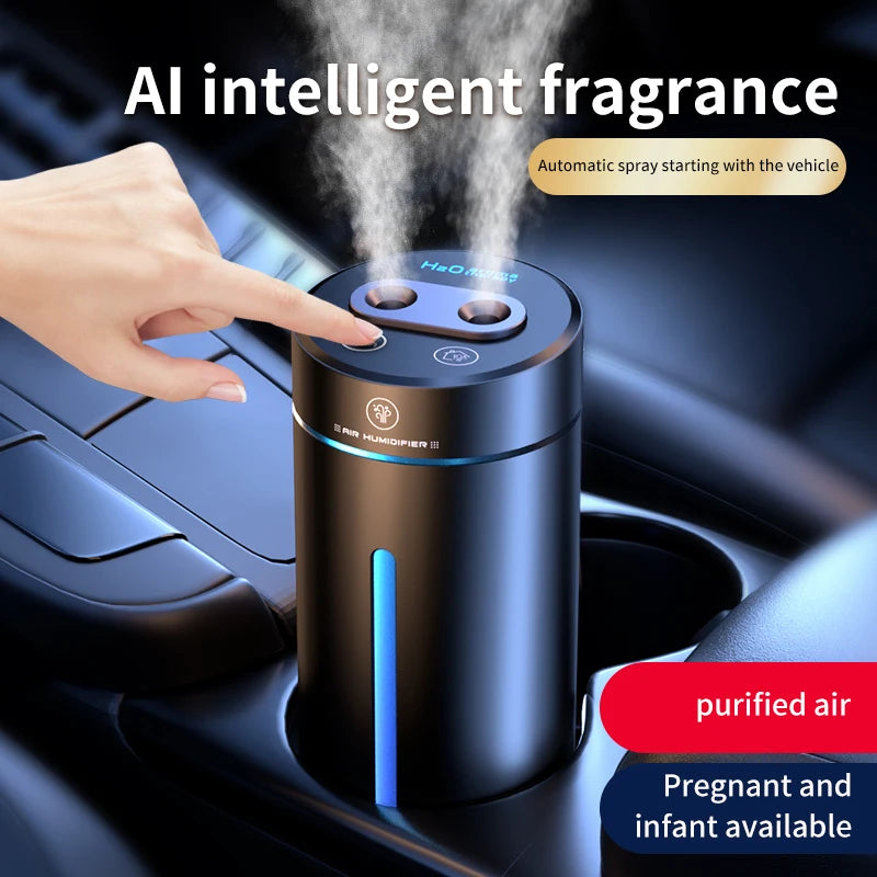 380ML Double Spray Vehicle Air Humidifier USB Charging Mini Essential Oil Diffuser with Mood Light Wireless Car Aroma Humidifier