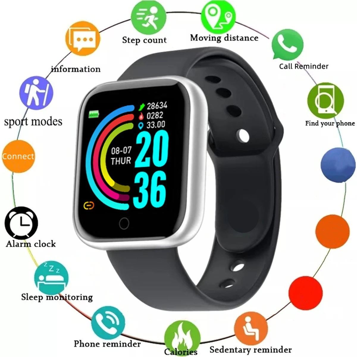 Montre connectée pour hommes et femmes, bracelet avec moniteur d'activité physique et de messages, cadeau d'anniversaire, horloge électronique pour Android et iOS